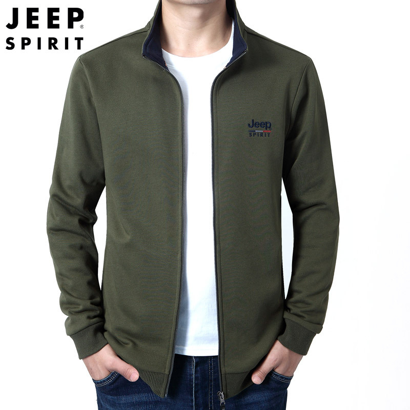 JEEP SPIRIT吉普立领开衫卫衣男春秋运动男装针织上衣宽松休闲百搭外套