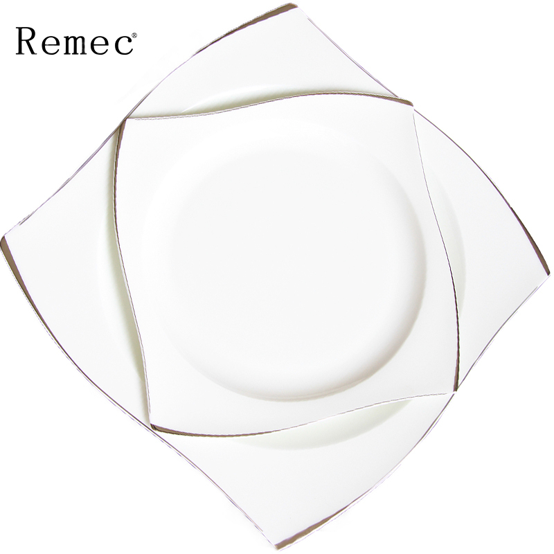 金禹瑞美(Remec)套装 纯白描金四方骨瓷西餐具 (10+8英寸)s型2件套 陶瓷盘 西餐盘 牛排盘 西点盘