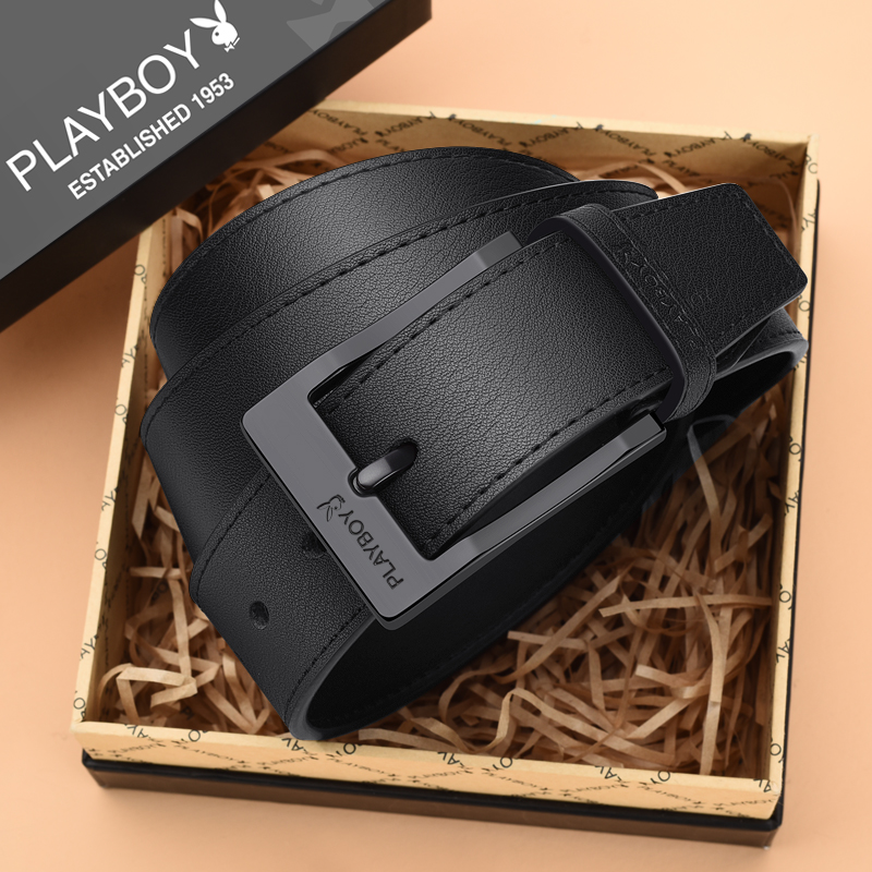 花花公子针扣皮带男士真皮牛皮纯商务腰带时尚男款潮青年正品裤带高清大图