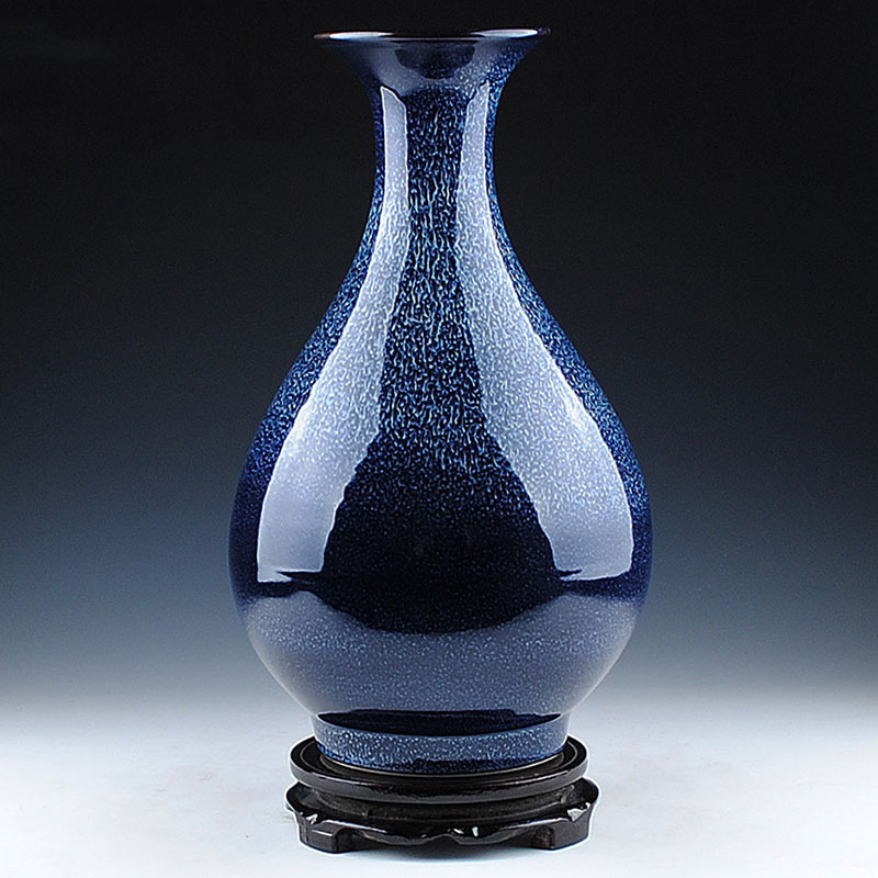 瓷物语cwy创意摆件窑变蓝色客厅花瓶插花花器新中式家居装饰（窑变玉壶春送底座）