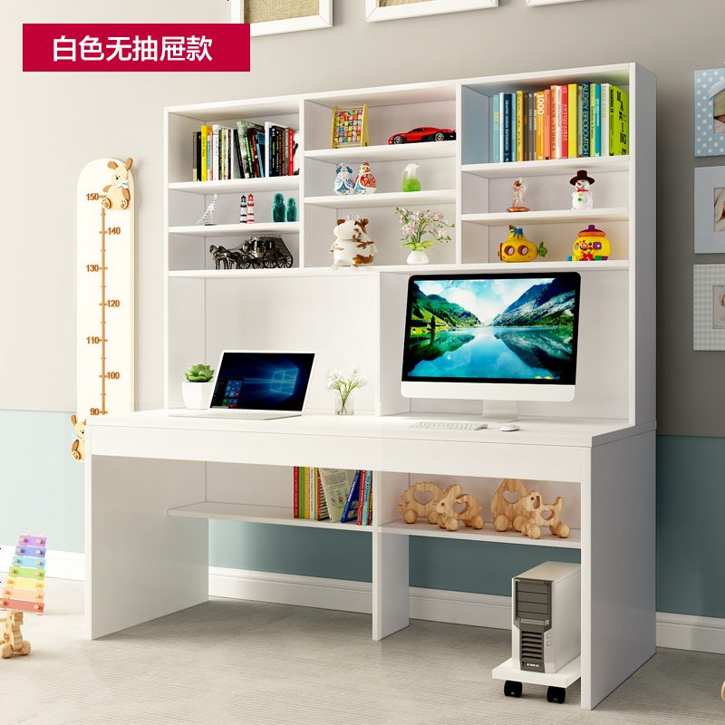 书桌书架组合家用简约现代旋转转角台式电脑桌子书房家具套装组合 160加固版白色