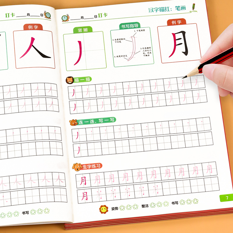 [5本推荐]汉字描红从入门到精通 [正版]幼小衔接汉字描红练字帖幼儿园中班大班一年级笔画笔顺练字本幼儿学前偏旁部首专高清大图