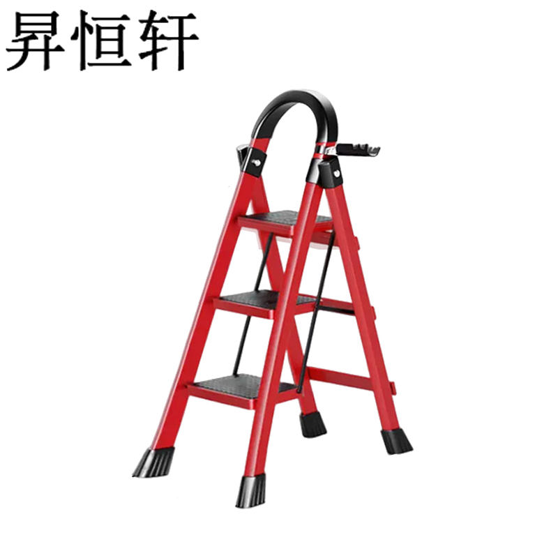昇恒轩 家用梯子折叠多功能加厚室内人字梯红色三层步梯楼梯便携小型加粗高清大图