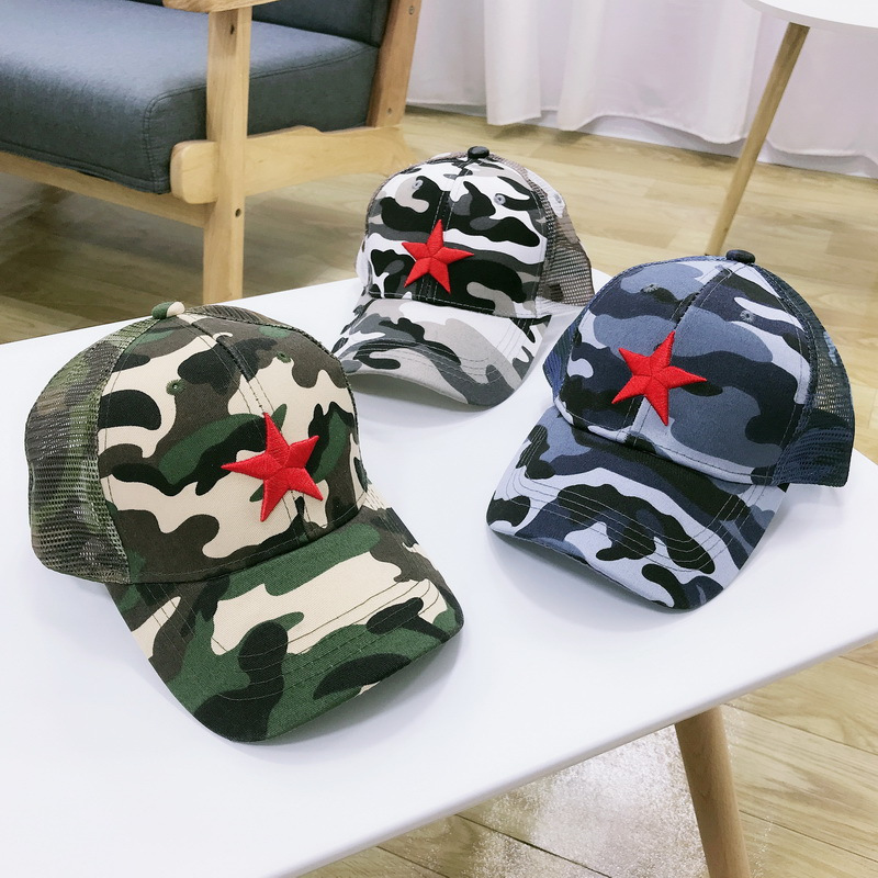 喻娄儿童迷彩帽男童军帽夏天遮阳太阳网帽透气小童棒球帽宝宝鸭舌帽子