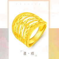 周大福简约车花足金黄金饰品戒指男女款通用(工费:168计价)F217499