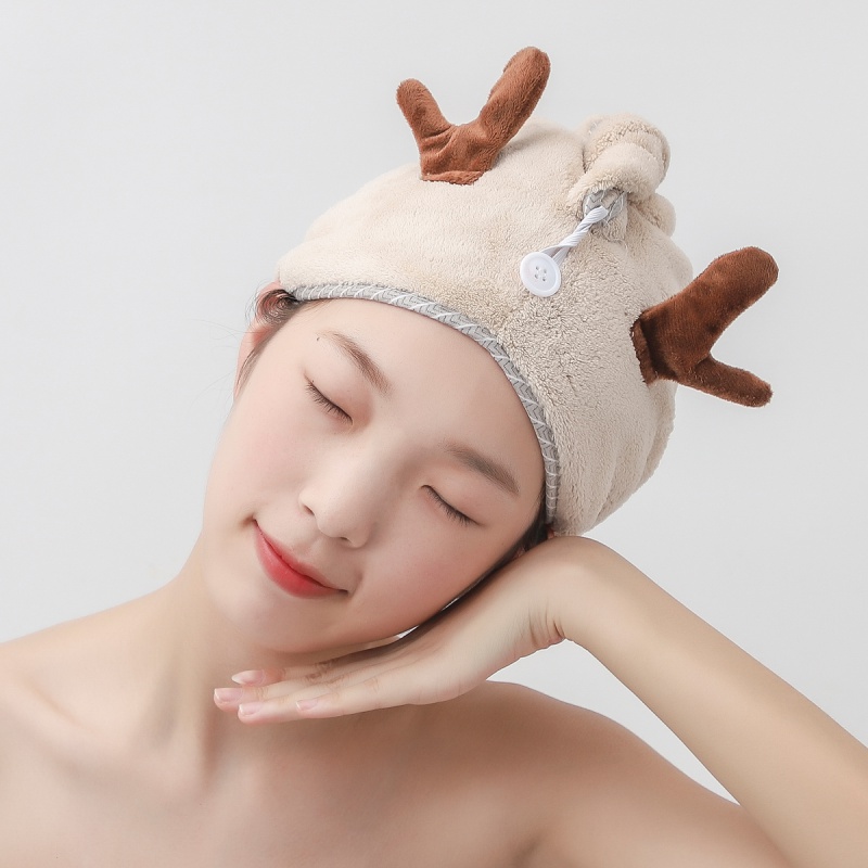 干发帽女吸水速干洗头毛巾抖音擦头发可爱成人浴帽包头巾 三维工匠 驼色绵羊[单条装]高清大图