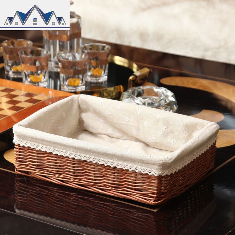 柳藤编收纳筐储物盒脏衣服篮桌面厨房零食杂物筐柳编收纳筐收纳篮 三维工匠 咖啡色麻布大号42*32*13