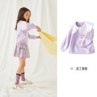 moomoo童装女童卫衣2021春秋新款娃娃领杜邦索罗娜面料文艺打底衫_76 110/56 淡丁香紫