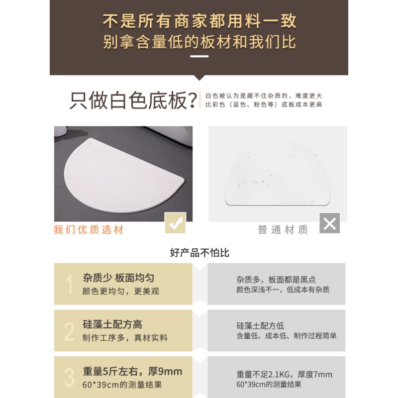 硅藻泥吸水脚垫硅藻土脚垫浴室卫生间口家用半圆速干防滑地垫 三维工匠防滑垫高清大图