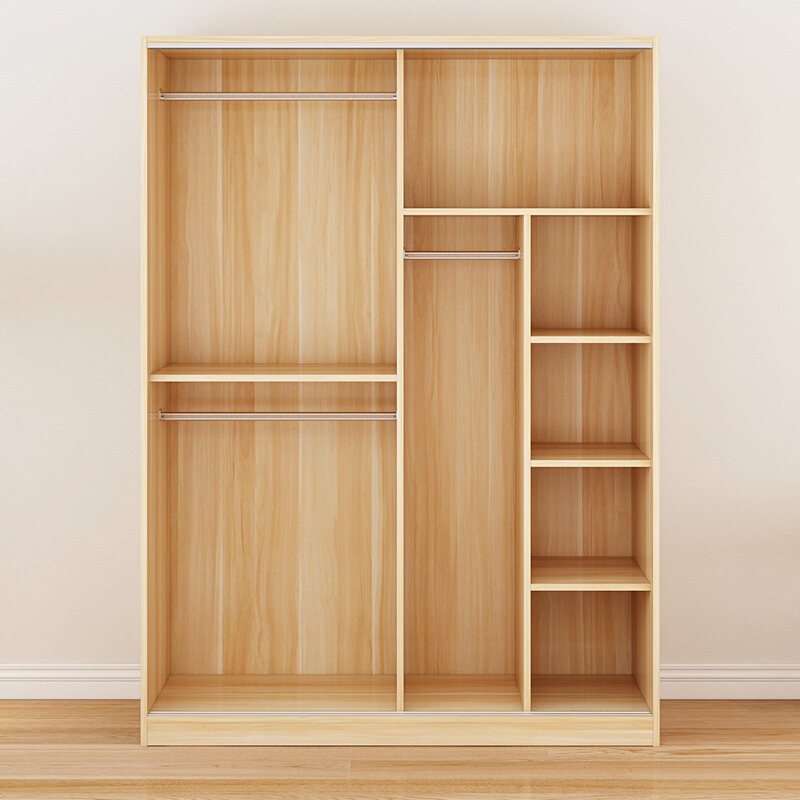 佐盛木质移门更衣柜员工宿舍衣柜推拉门储物柜收纳柜柚木色 1.4米宽