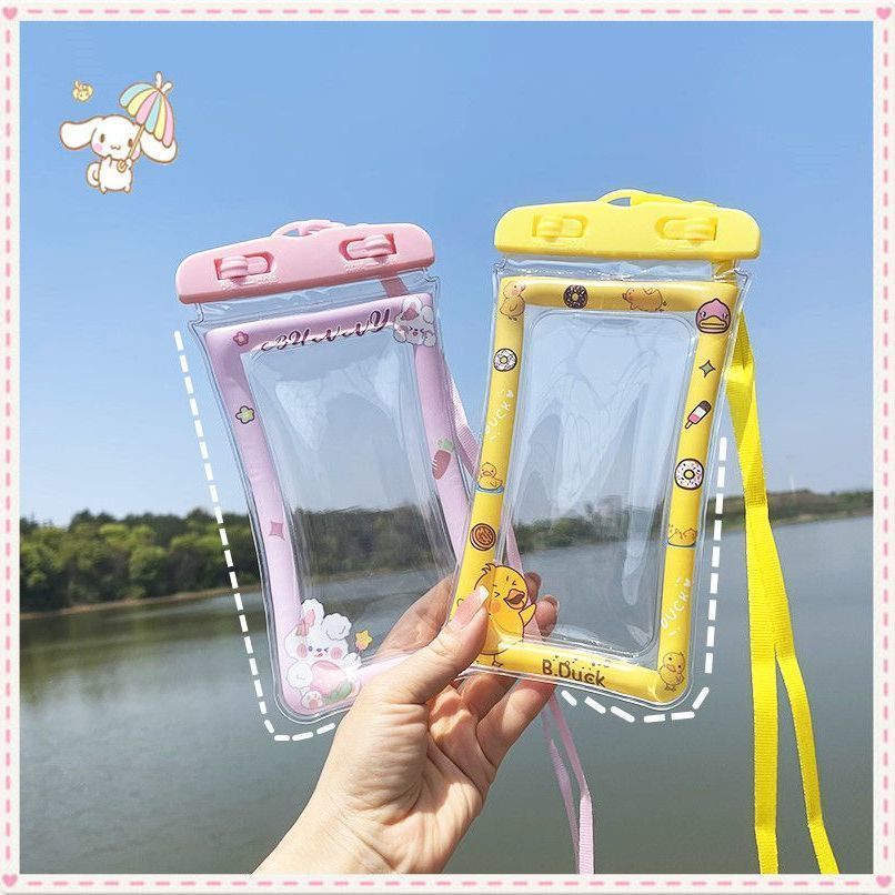 手机防水袋可触屏游泳漂流套透明气囊防摔防尘袋可爱卡通挂袋密封-手机防水袋;小黄鸭高清大图