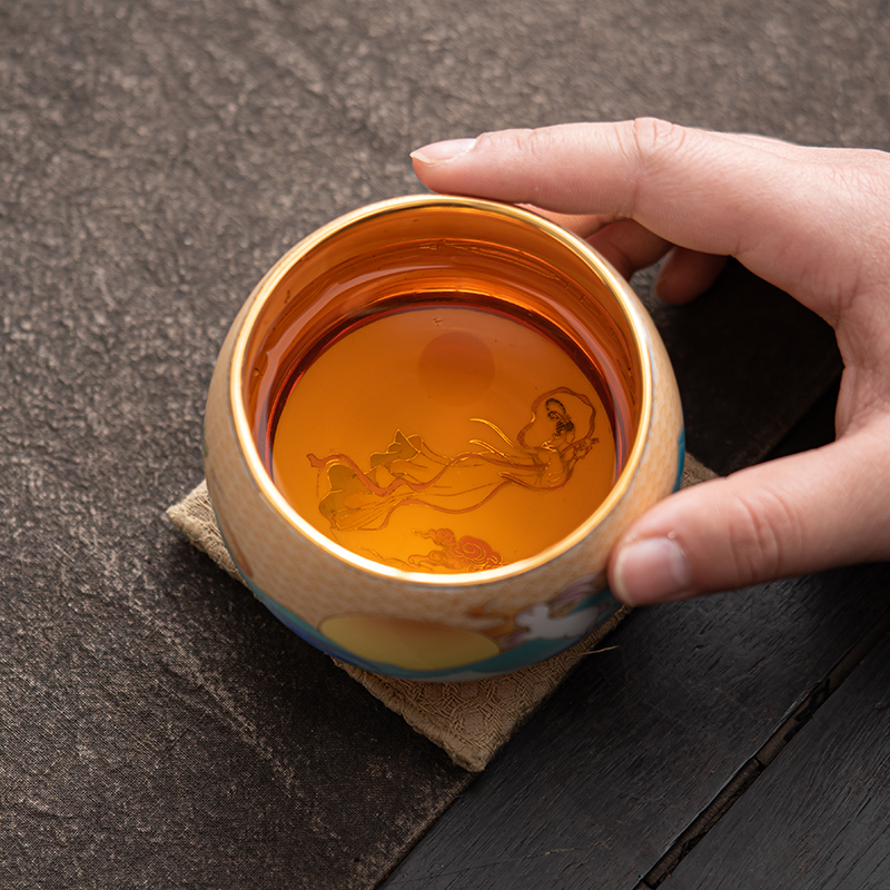 苏氏陶瓷(SUSHI CERAMICS)鎏金玉兔东升主人杯品茗杯个人功夫茶杯