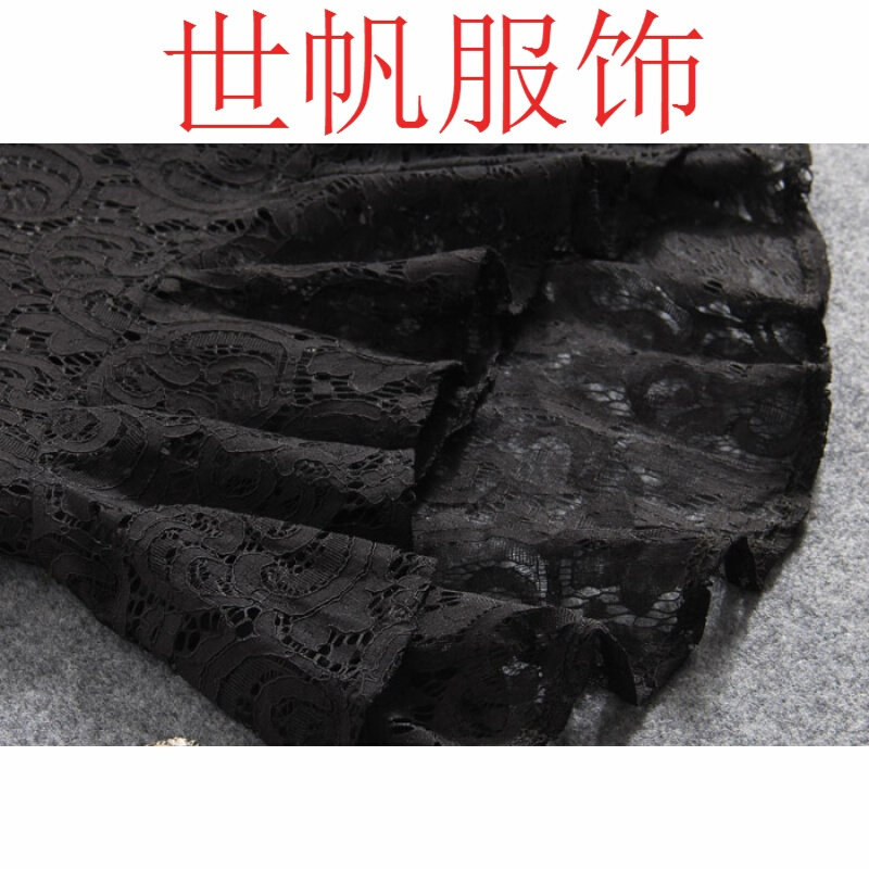 2018款高腰黑蕾丝裙裙不规则中长款裙打底身裙黑