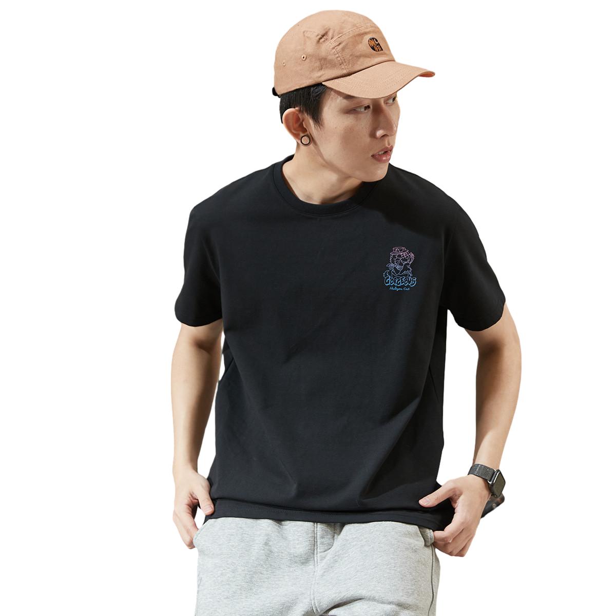 [1.5折价37.7元叠加优惠券]唐狮男士t恤短袖男式t恤短袖情侣后背潮酷渐变图案印花圆领短袖T恤高清大图