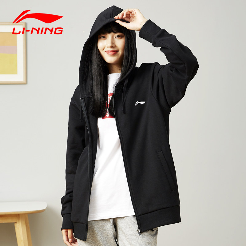 李宁连帽卫衣女春秋款上衣宽松ins潮外套bf设计感慵懒风运动服