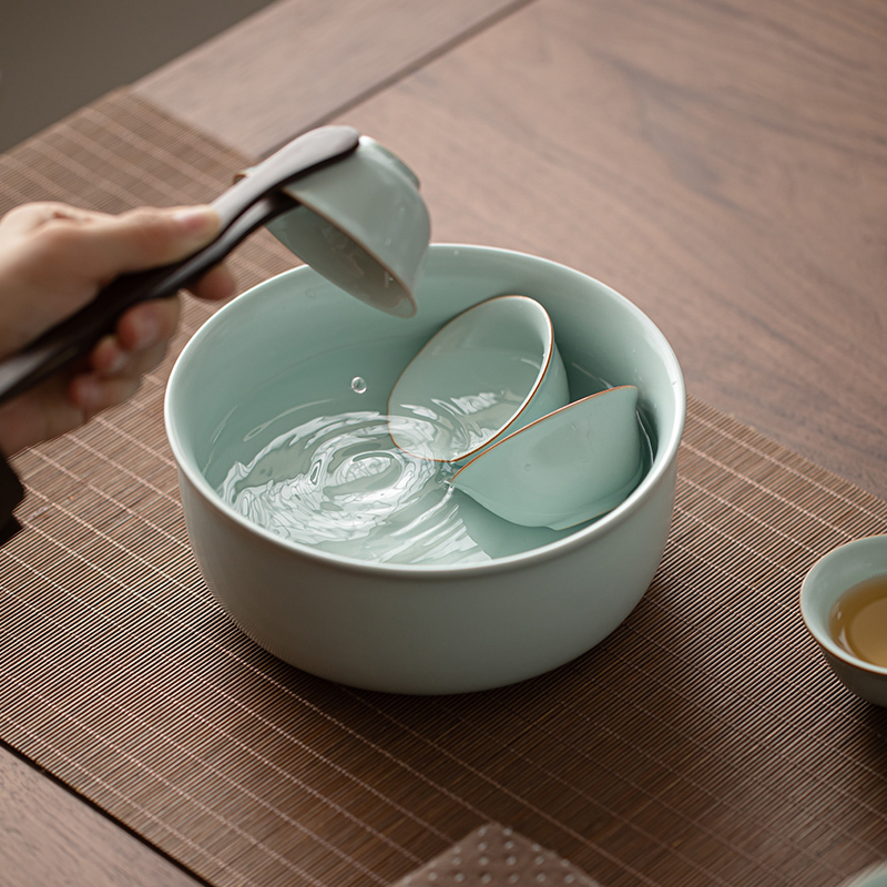 苏氏陶瓷(SUSHI CERAMICS)汝窑功夫茶具侧把泡茶壶三才盖碗茶杯茶洗六君子大套组礼盒装