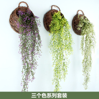 创意北欧仿真植物吊兰房间布置墙面壁饰餐厅墙上假花卧室装饰挂件 三维工匠 小棕吊篮+黄稻穗