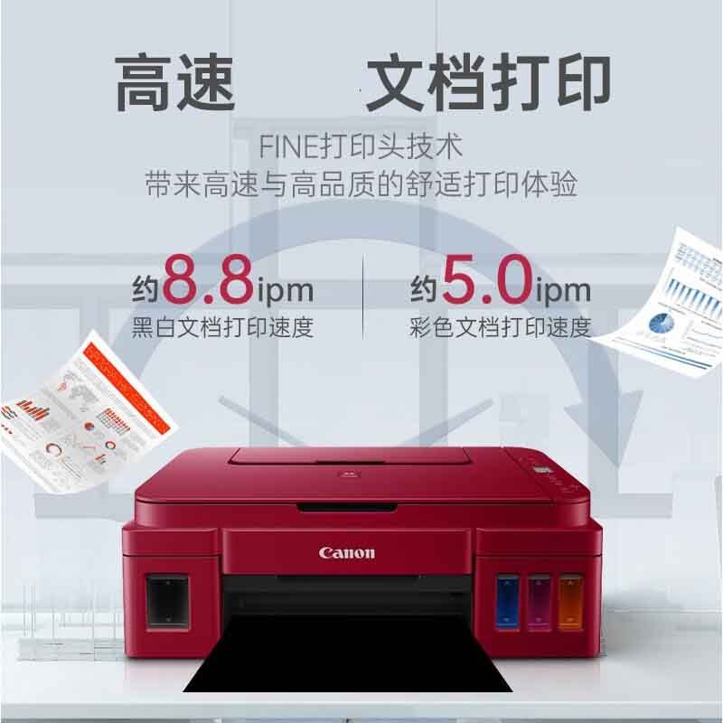 佳能(Canon)G2812 A4彩色喷墨墨仓式连供照片相片打印机打印复印扫描三合一家用办公A4试卷文档一体机学生家用连供办公打印机替代G2810 3810 套餐四