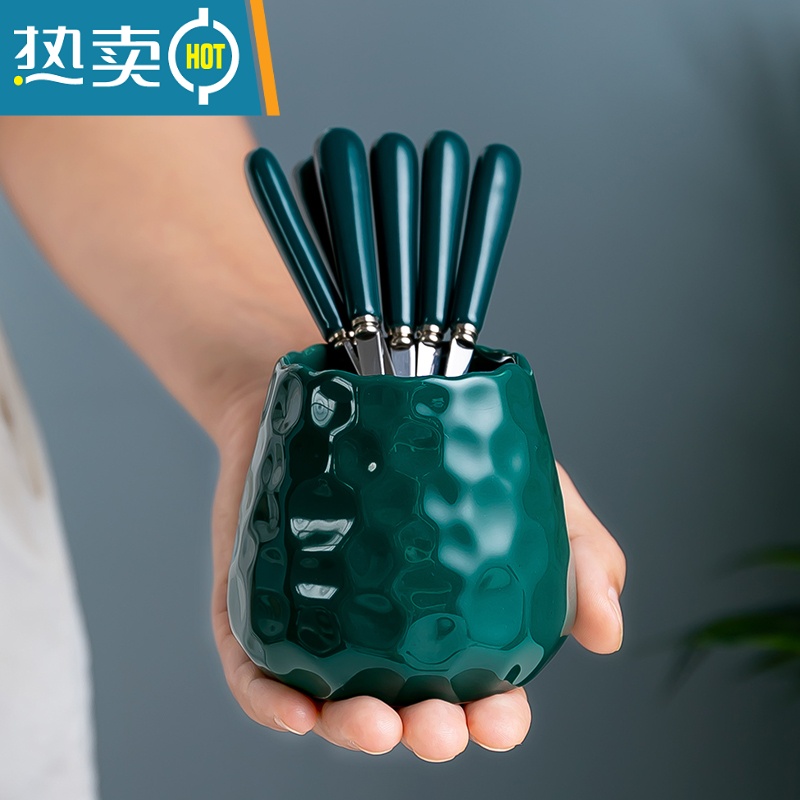 敬平创意不锈钢水果叉子北欧收纳罐网红点心叉甜品叉果签 樱花粉金色水果三齿叉高清大图