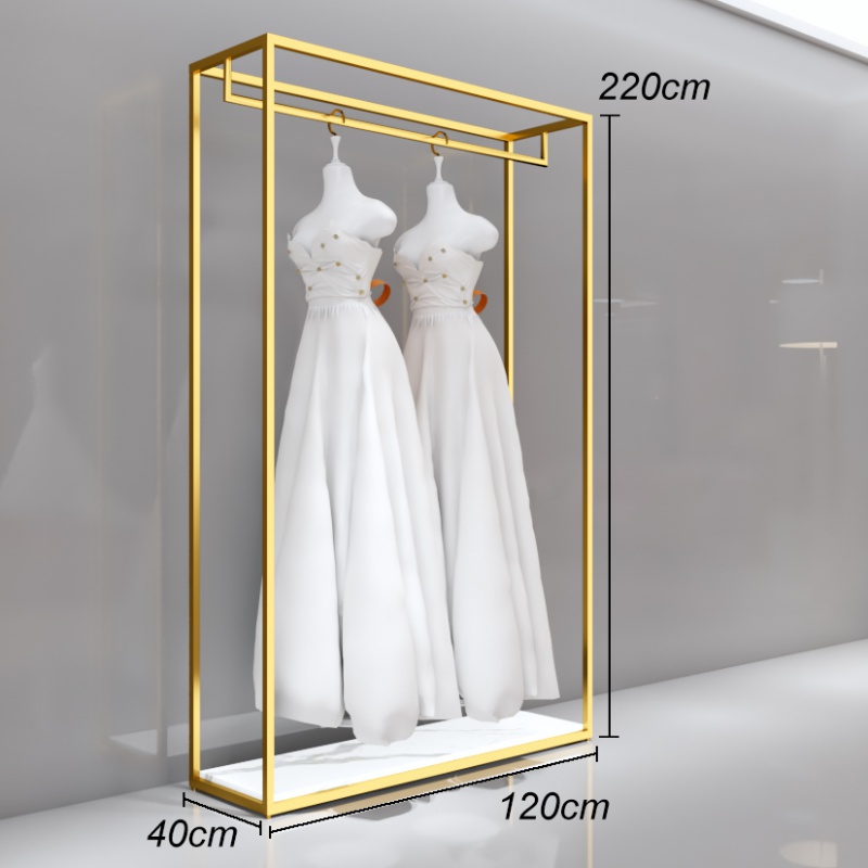 婚纱架子展示架落地式金色专用影楼礼服货架铁艺婚纱店挂衣架晾晒架 三维工匠 长120*高220[带板] 套餐一高清大图
