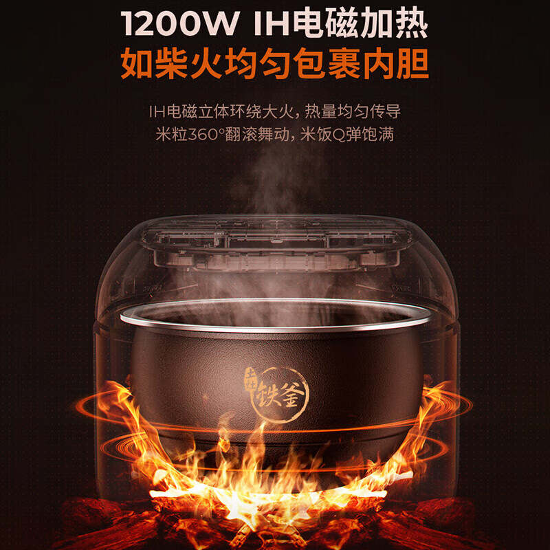 九阳(Joyoung)ZMD安心系列电饭煲4L家用IH电磁加热铁釜内胆电饭锅 预约多功能菜单 4L容量 F-40T06高清大图