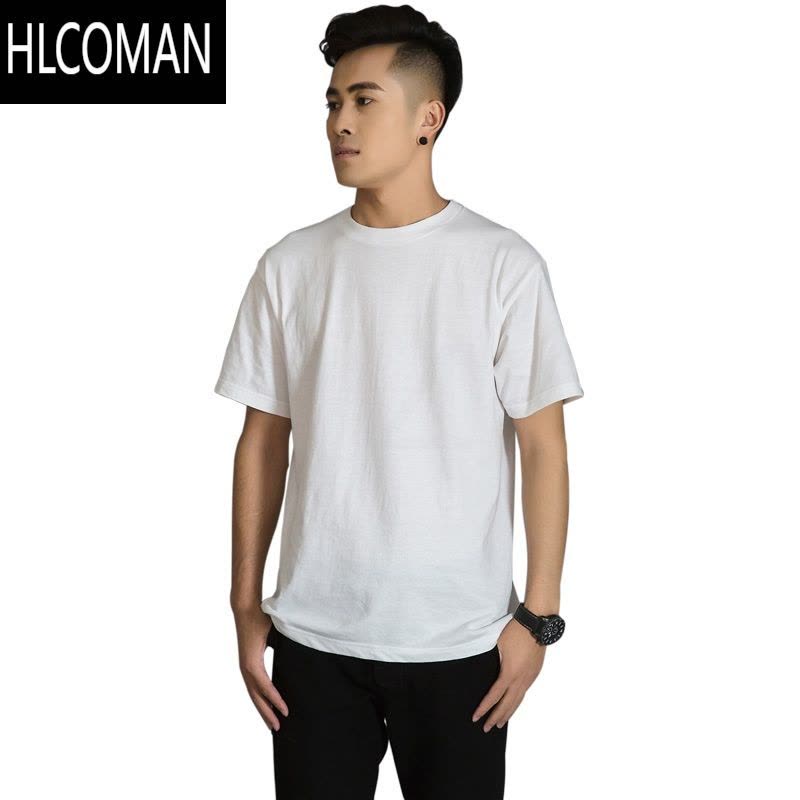 HLCOMAN日系纯白t纯色短袖打底衫T恤圆领男女情侣白色体恤清爽潮图片