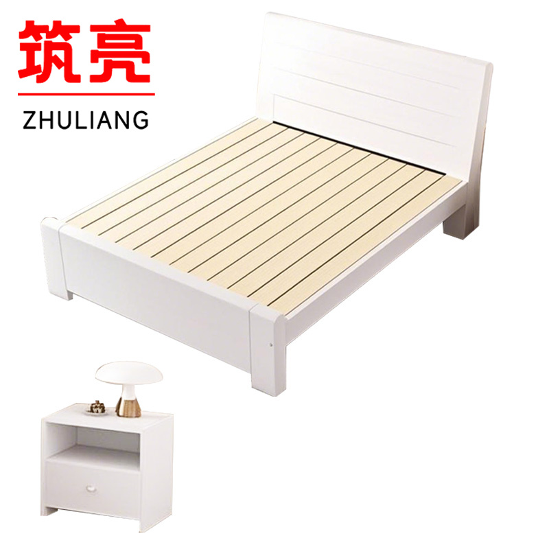 筑亮 床 150cm白+床头柜 套高清大图