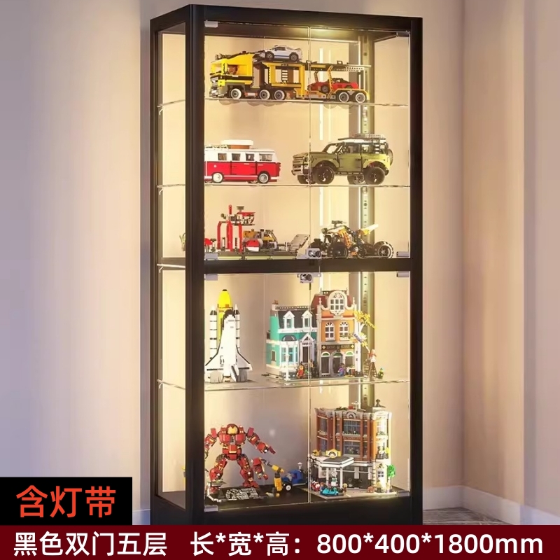 锦北 透明展柜手办展示柜带灯玻璃柜模型陈列柜双门五层800*400*1800mm高清大图