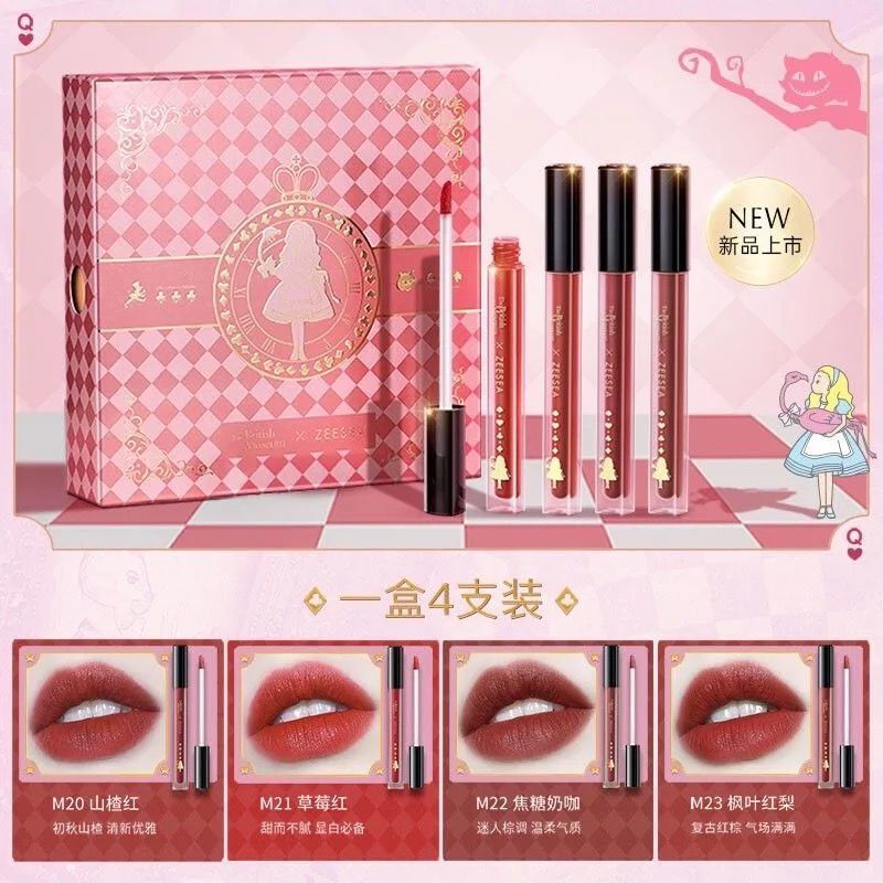 zeesea滋色爱丽丝联名丝绒雾面唇釉4支装礼盒持久保湿平价女学生4支装