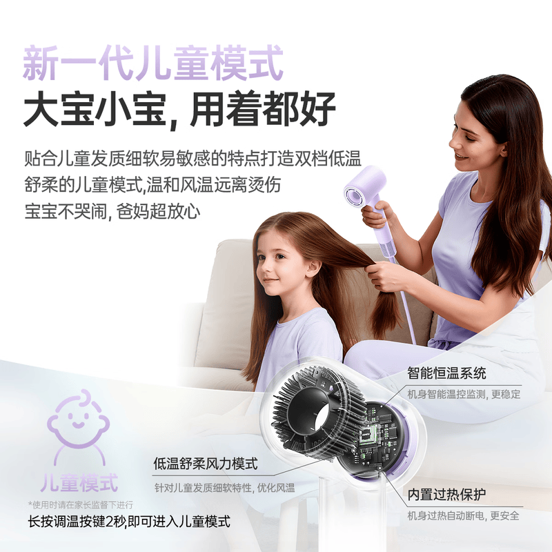 康夫(CONFU)高速护发吹风机 便携迷你 负离子不伤发女士家用吹头发大风力速干电吹风筒F9 Mini 豆沙紫高清大图