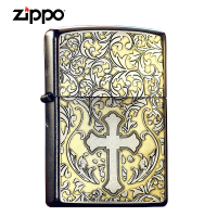 zippo打火机正版 美国原装正品磨砂雕刻 唐草十字架 富贵吉祥送礼 深雕 花色彩色 铜火机 仿古银/深雕