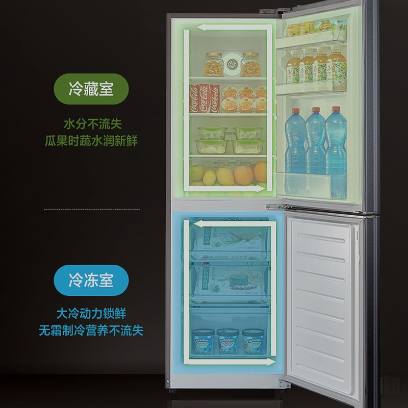美的(Midea)两门小冰箱风冷无霜用双开门电冰箱智能控温186L BCD-186WMA 榭湖银