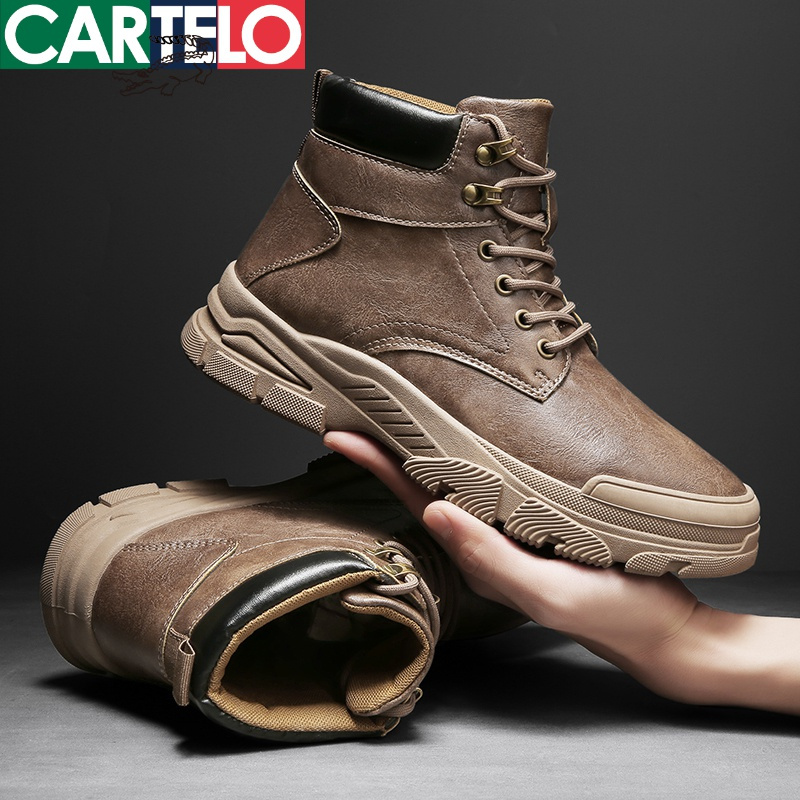 线下专柜同款卡帝乐鳄鱼cartelo新款高帮工装鞋马丁靴子男休闲鞋男鞋