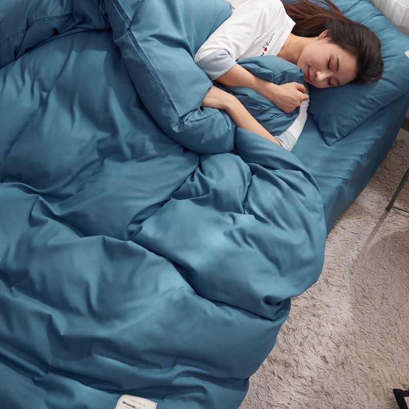 美帮汇四件套灰色系简约男士北欧风大气时尚被套 单学宿舍三件套 宝蓝 1.2床套件【被套适合150*200cm被芯】