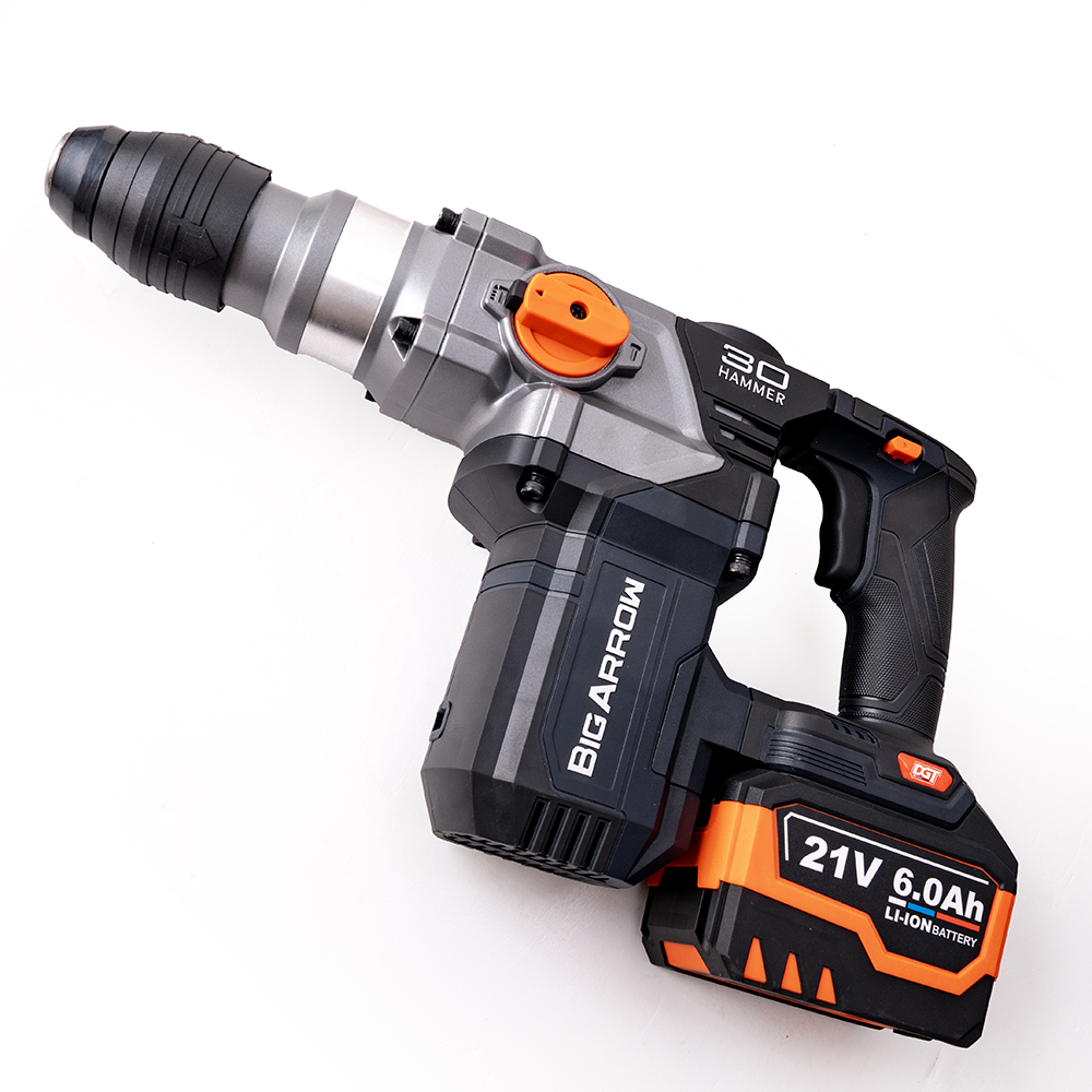 华丰巨箭 无刷锂电电锤两电一充套装 BA-99014/21V 30mm/6.0AH/1.8A座充 套高清大图