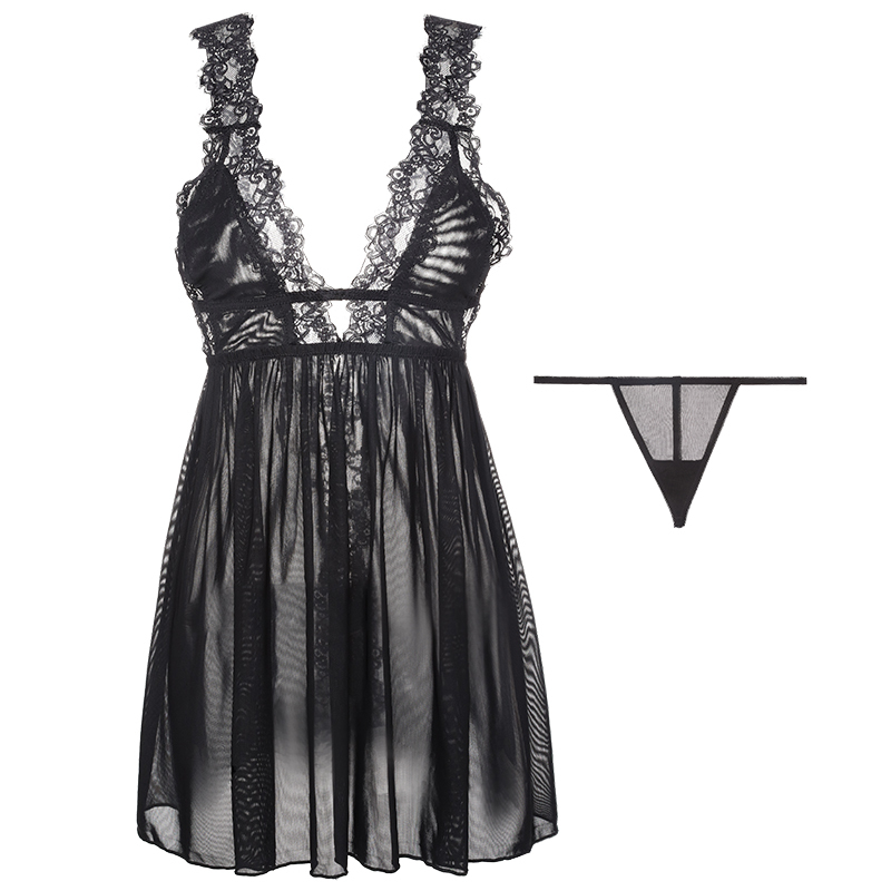 未满性感睡衣女蕾丝吊带睡裙美背透视网纱短裙情趣私房睡衣老公裙