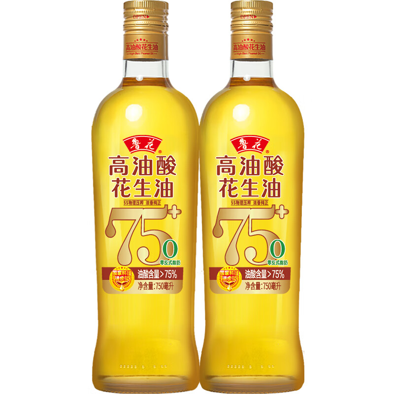 鲁花高油酸花生油750ml*2瓶 油酸含量大于75% 5S物理压榨 食用油年货送礼好品高清大图