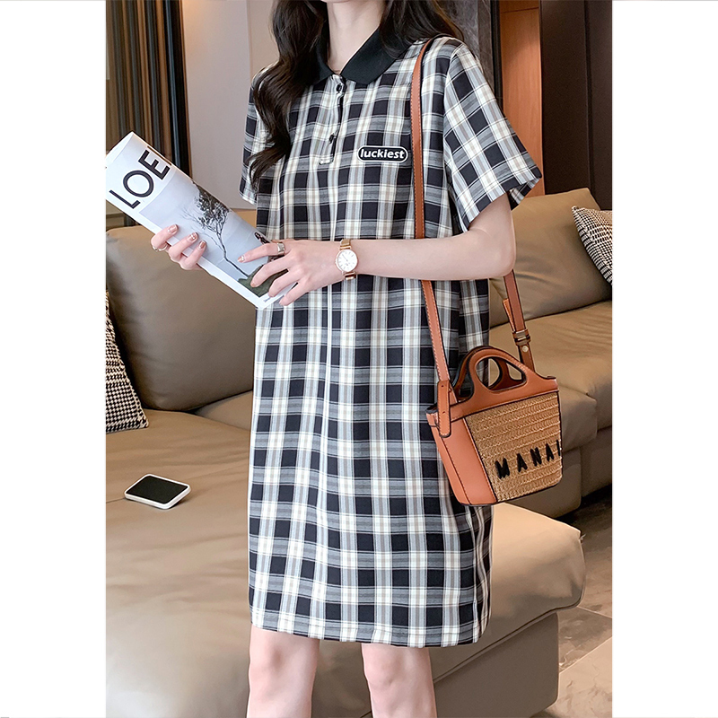 [1.5折价67元]唐狮显瘦连衣裙女休闲宽松裙子女格纹Polo裙夏季春装新款s