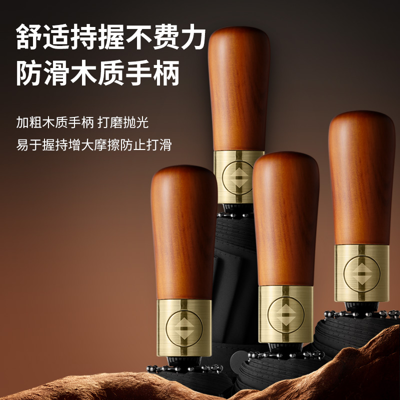 84骨全自动雨伞男士加大超大伞大号三双人折叠黑色商务高档木柄伞高清大图