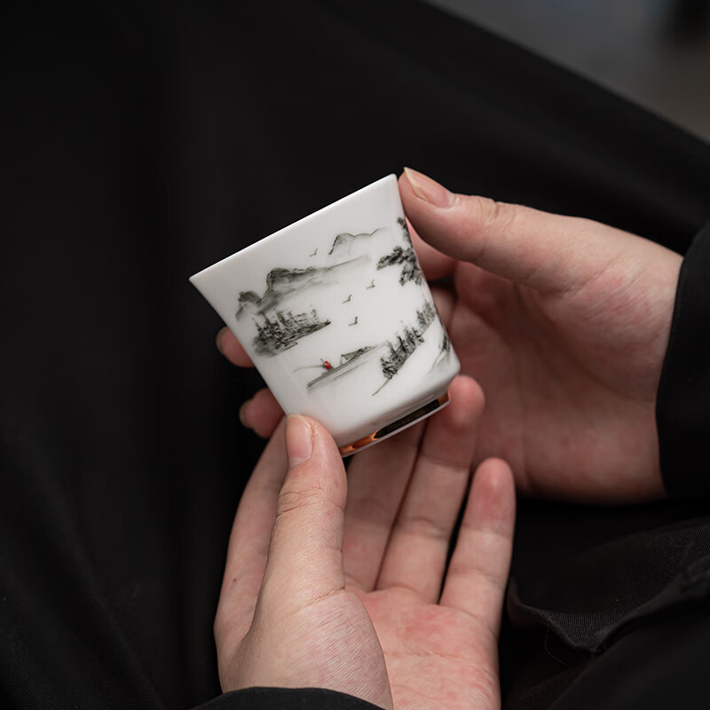 苏氏陶瓷/SUSHI CERAMICS J0688 功夫茶杯手绘描金山水画茶杯省级陶瓷艺术大师陈建瑞手工杯主人杯对杯国潮高清大图