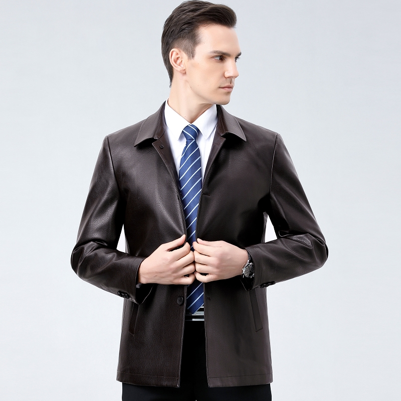 免费试穿 掉皮包换海宁真皮皮衣男软羊皮中年男士休闲大码外套爸爸装中老年山羊皮夹克品牌外套男商务休闲大码外套正品高清大图