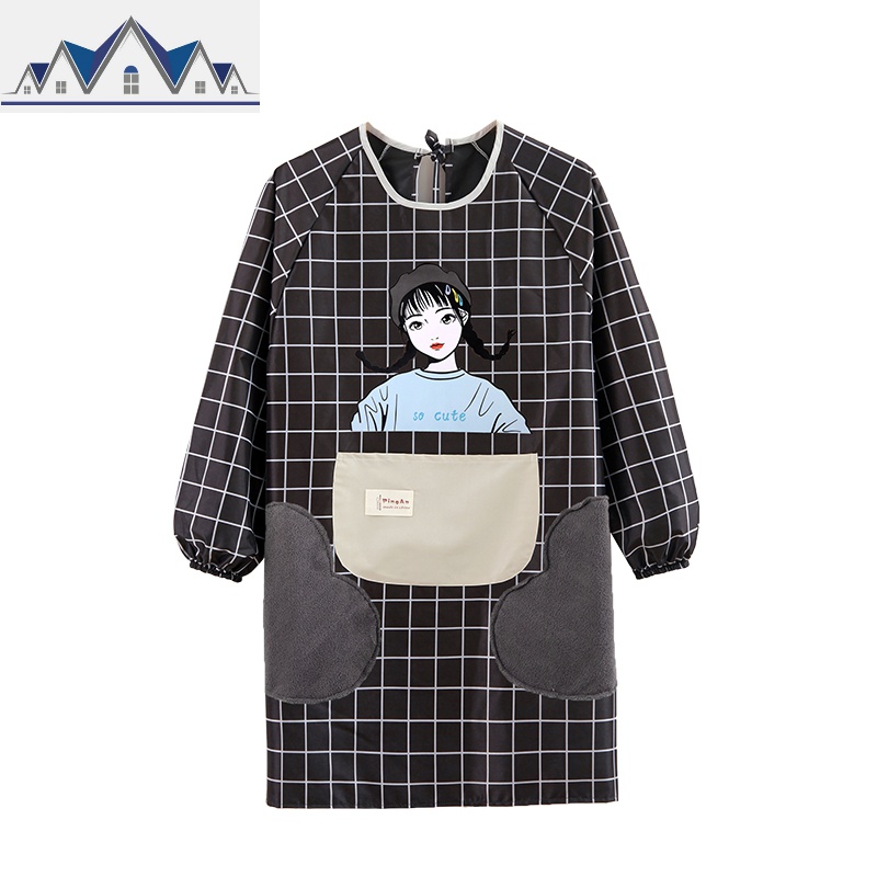 可擦手长袖围裙防水时尚罩衣厨房家用防油可爱日系女工作家务成人 三维工匠高清大图