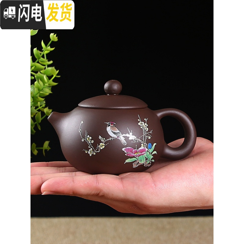 三维工匠宜兴紫砂壶茶杯套装家用茶壶纯手工功夫茶具西施壶小号捡漏泡茶壶 棕色花鸟西施壶断水送4杯