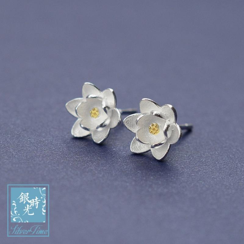 设计师定制款 S925银纯手工制作金莲蓬莲花朵耳钉民族风耳环耳饰送女朋友老婆生日礼物