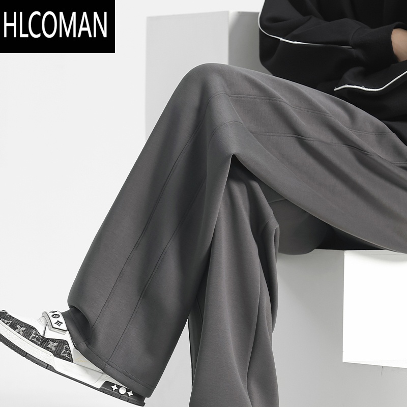 HLCOMAN垂感直筒裤男款男裤休闲裤加绒卫裤运动长裤冬季加厚男士裤子 灰色 XL130至150斤可穿