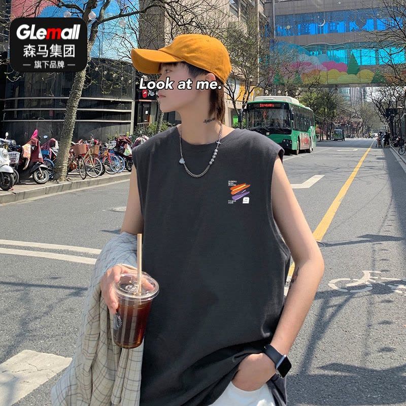 森马集团旗下GleMall纯棉2022夏季男韩潮休闲背心百搭运动宽松爆图片