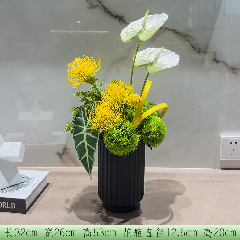 小窝厘 仿真高档桌面花艺陶瓷花瓶套装客厅餐桌装饰花假花摆件- 小号陶瓷花盆+红掌混搭花艺*