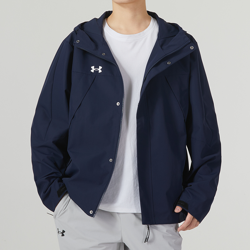 UA安德玛男女装新款运动服连帽宽松训练防水防风夹克外套23600401-001 ZP 23600401-409/深蓝 XXL