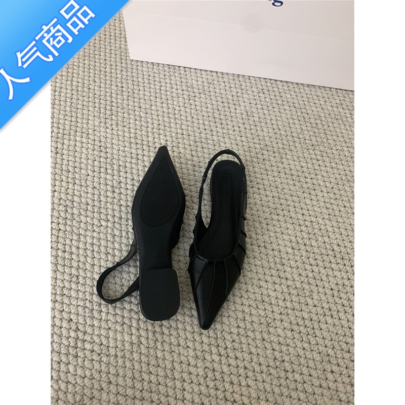 SUNTEK尖头包头凉鞋女2023年夏季新款优雅气质后绊带后空单鞋女低跟女鞋