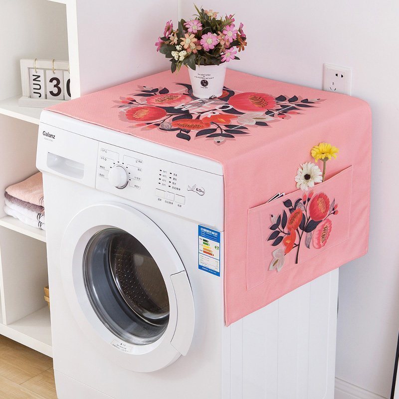 汐岩粉色单开冰箱罩滚筒洗衣机盖巾盖布简约双对开遮盖防尘布北欧 GB068FLOWER 45*140cm冰箱洗衣机通用（防水）